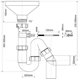Сифон Mc/Alpine 1 1/2″ х 40 P/S-обр с разр/струи и трубой 40 HC8-FUN