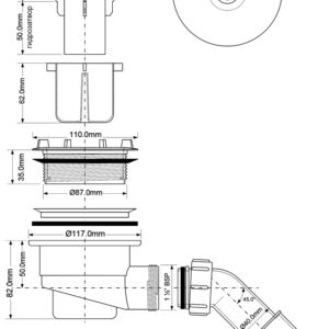 Сифон Mc/Alpine бут.душ.под MRS4C-отв.90-100мм вып113мм выс82